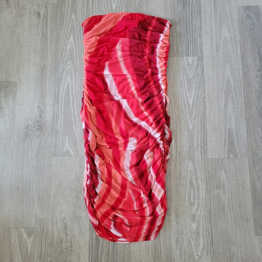 Vibrant Warm Tone Ruched Strapless Dress For A Night Out
